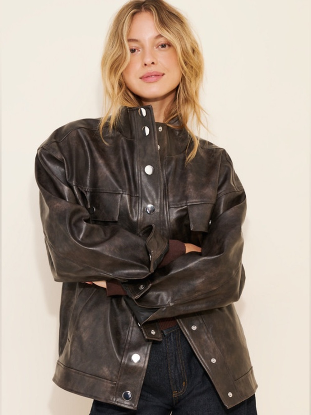 WeWoreWhat 90's Vegan Leather Jacket - Brown